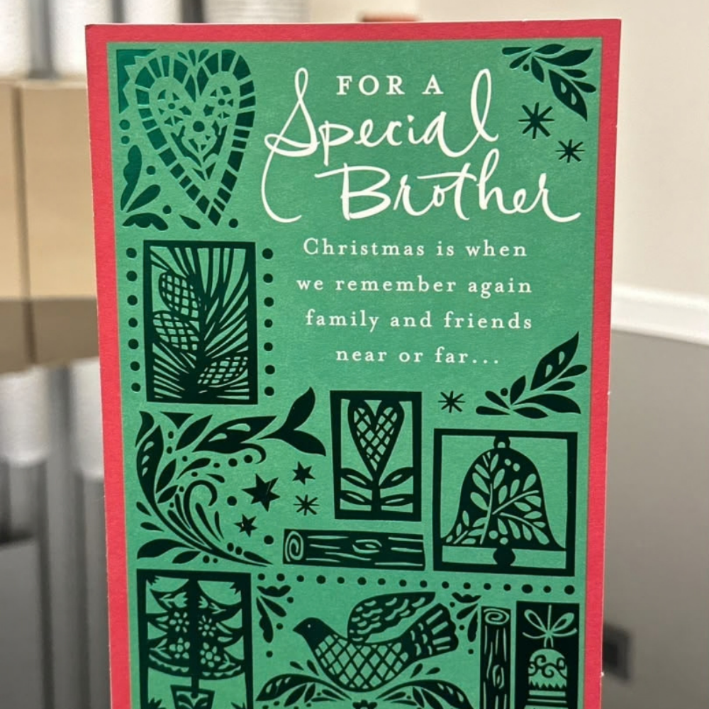 Block Print Brother Christmas Card