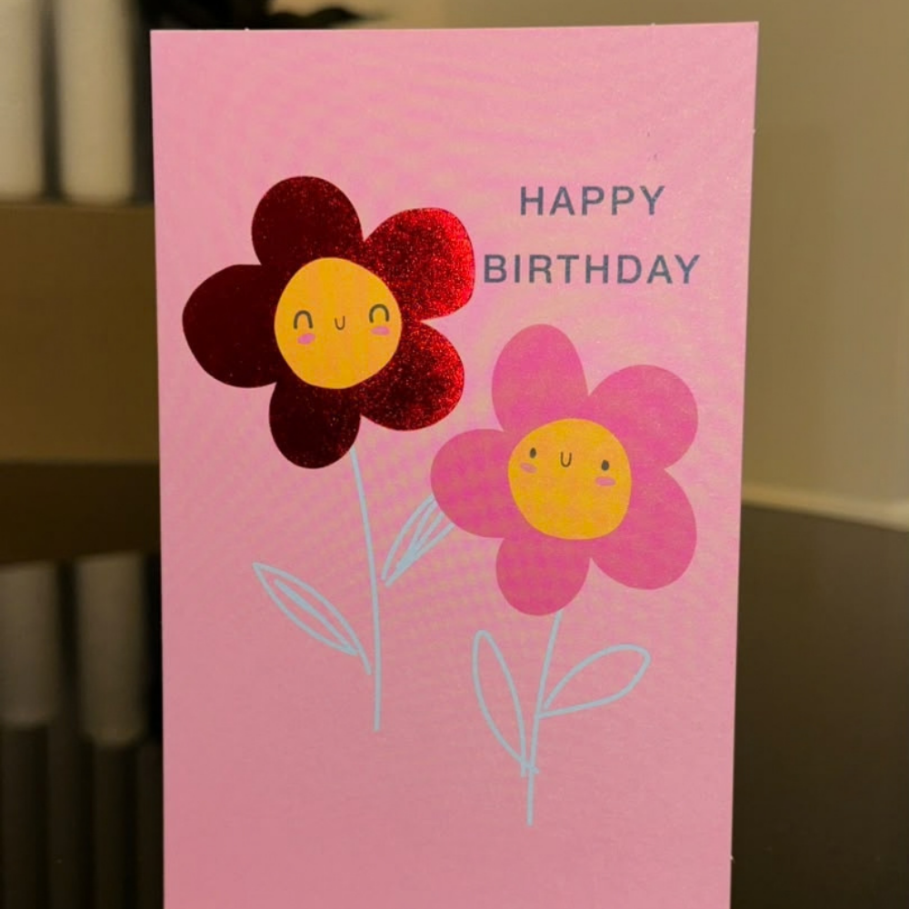 Cute Pink Floral Birthday Card