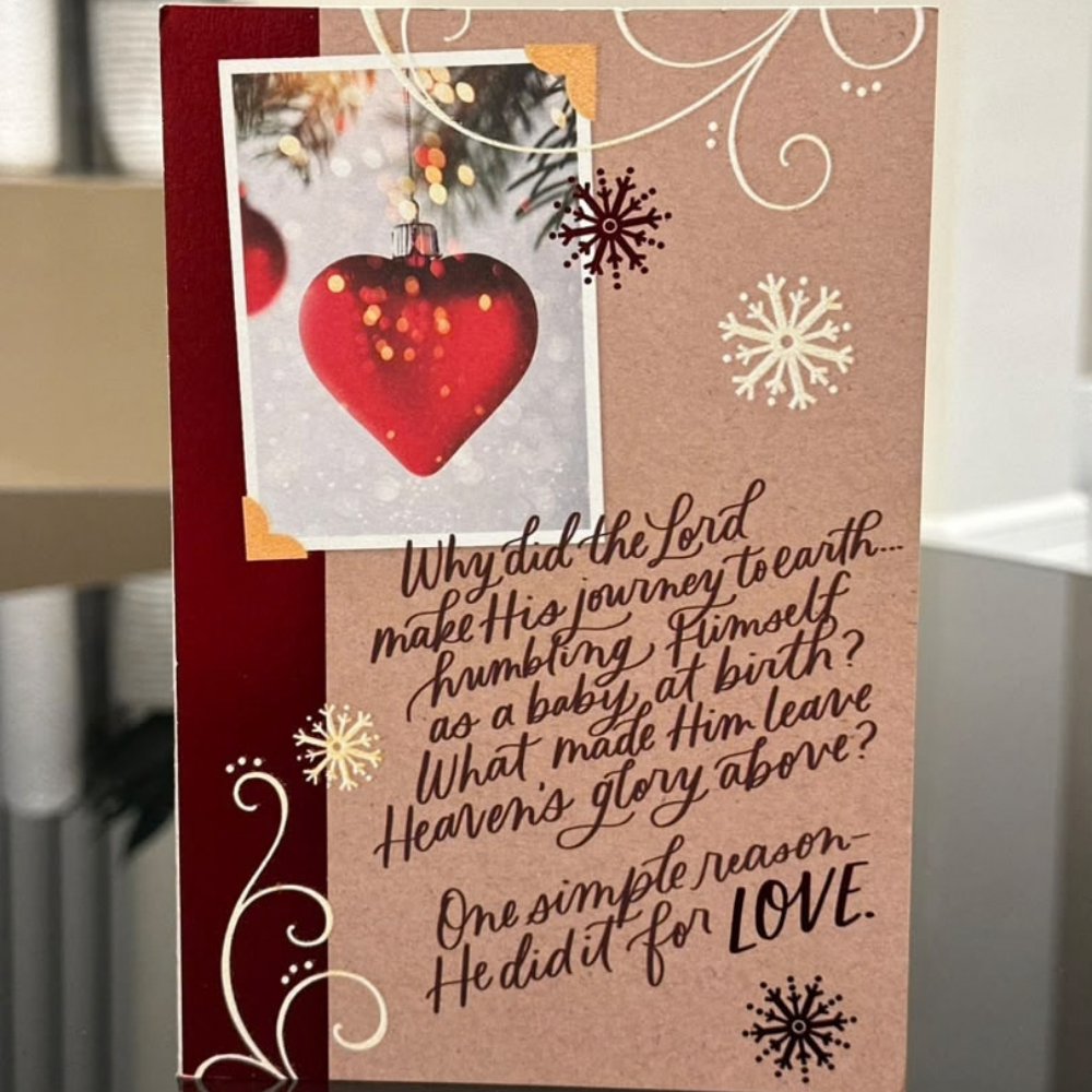 Red Heart Ornament Religious Christmas Card