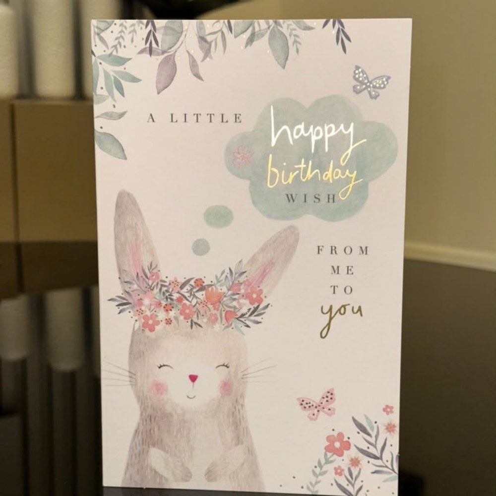 Floral Bunny-themed Birthday Greeting Card